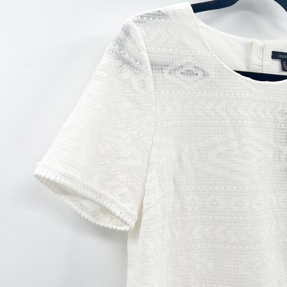 NWT Color Block Women's White Short Sleeve Semi Sheer Blouse Top Size M - Picture 4 of 7